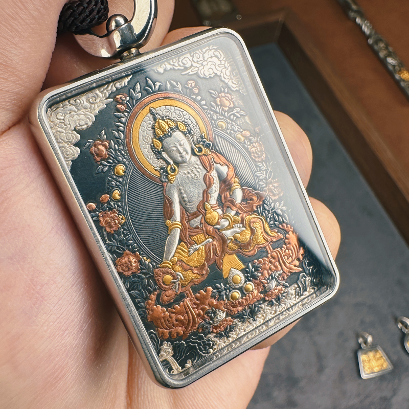 合金吊坠 【陨铁】地藏菩萨唐卡手工铁翦金工艺吊坠男女项链