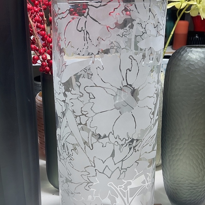 Y***L手工艺品琉璃明料砂雕花瓶花器高50口20
