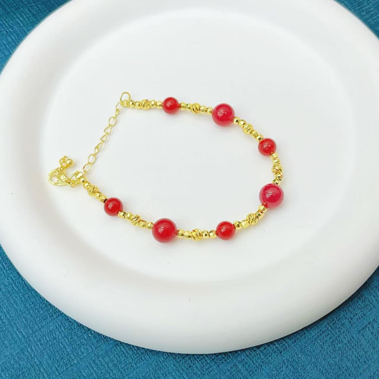 卡8M单珠鸽血红红宝石培育转运珠手链Y16