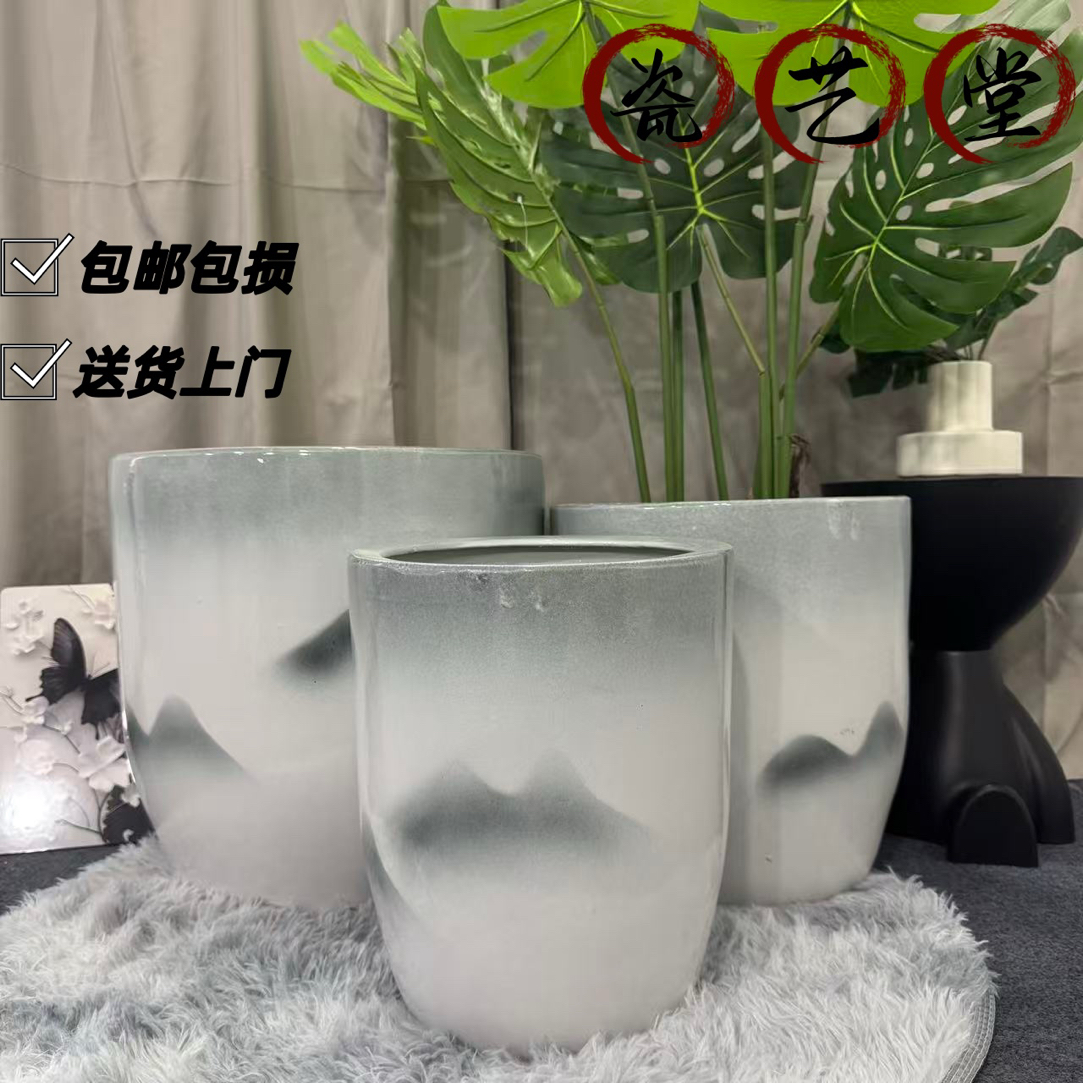 新中式简约大口径山水落地花盆适合多种绿植