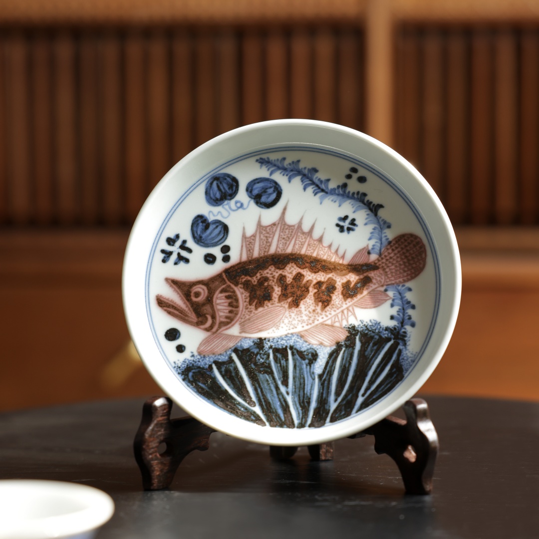 茶圈大魔王茶器景德镇纯手工【元岚堂】元青花釉里红鱼藻直口壶承