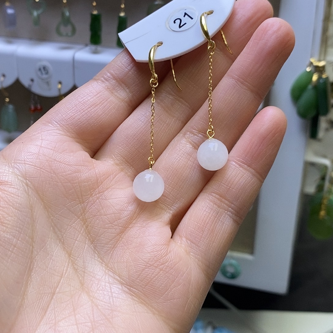 和田玉银S925镶嵌耳饰