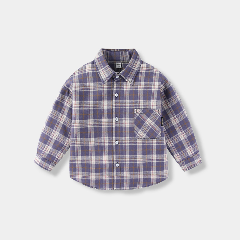 百搭100%纯棉格子磨毛儿童衬衫大气百搭男童亲肤儿童纯棉春秋衬衣