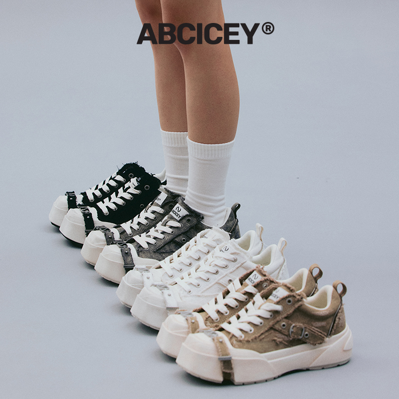 ABCICEY【引力系列】新品帆布鞋老爹鞋绑带鞋低帮厚底鞋增高秋季