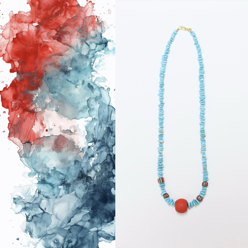 天然原矿绿松石随形简约女款项链颈饰