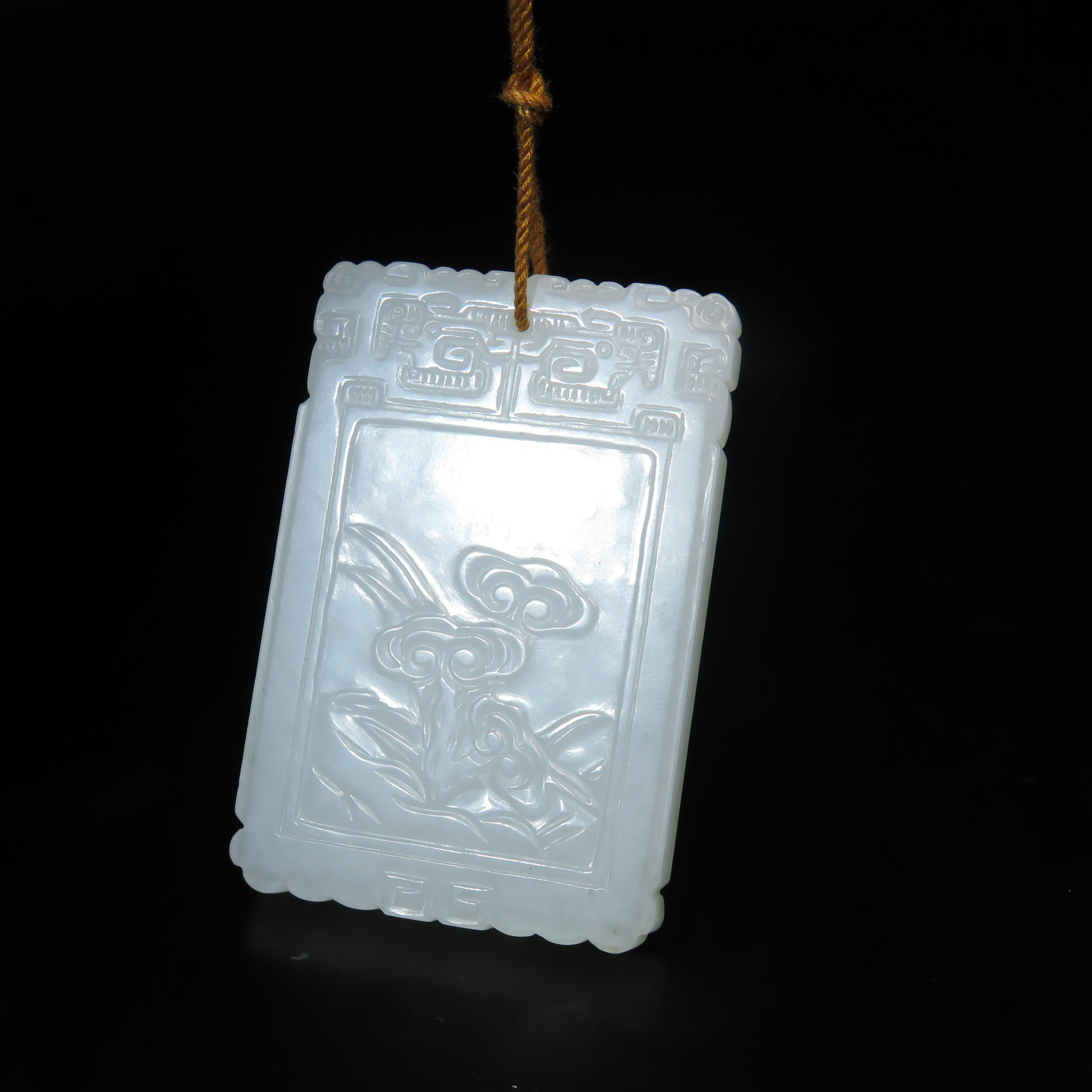 清代如意灵芝纹牌饰/MZ527156/和田玉/民族文物