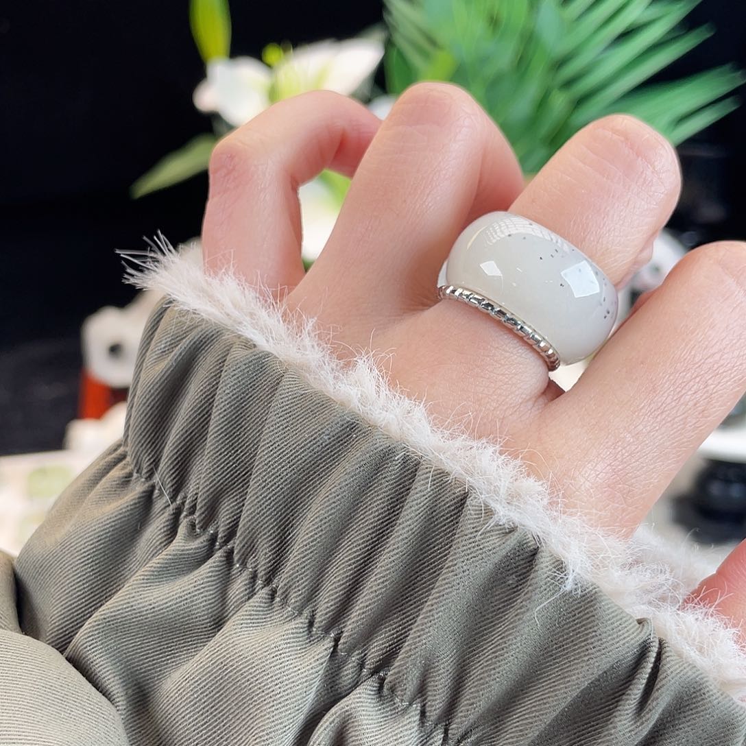 和田玉未镶嵌戒指E101冰麻薯墩墩17.5