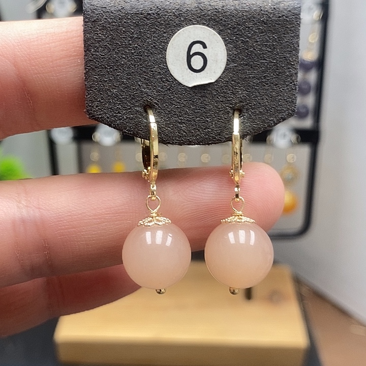 和田玉银S925镀金镶嵌耳饰尺寸12mm