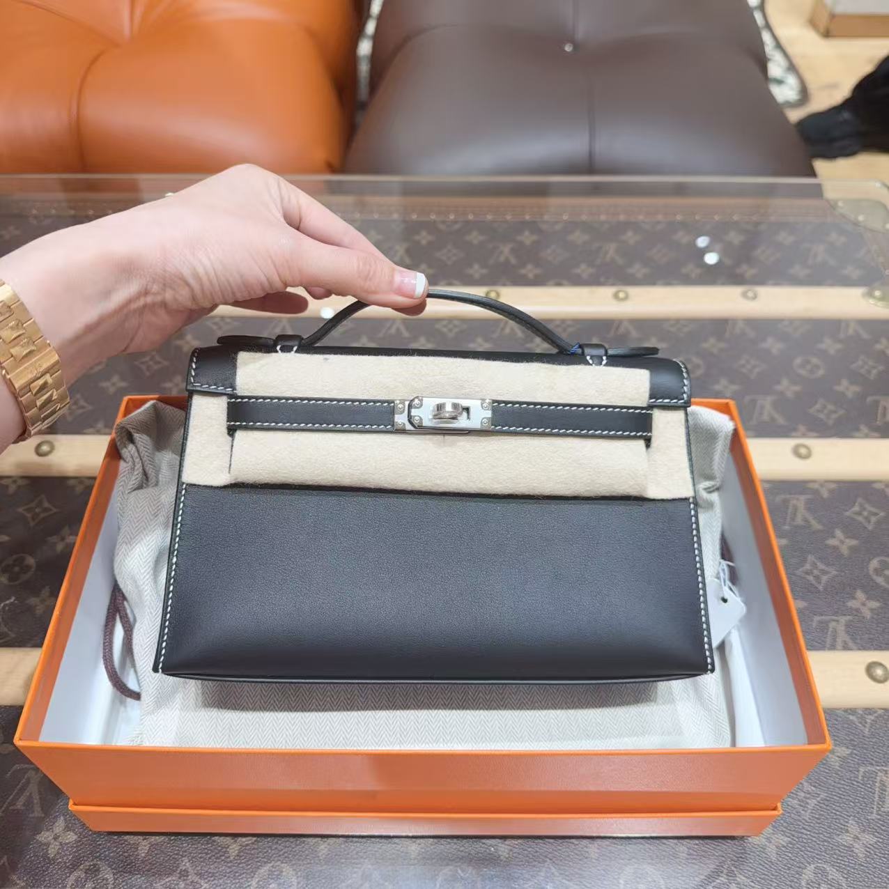 未使用 Hermes/爱马仕 minikelly一代  黑银 走白线 Swift皮 w刻 