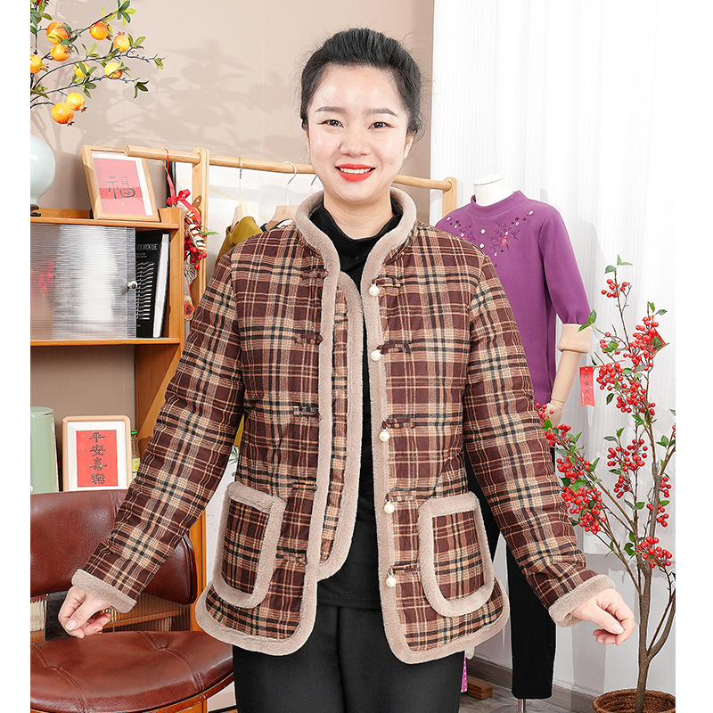 妈妈装冬季立领小棉衣洋气中老年女装加绒棉服秋冬加厚保暖棉袄