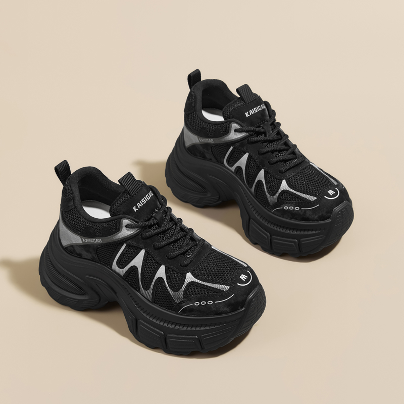 2025老爹鞋休闲鞋时尚网面厚底百搭秋季ins黑色女鞋