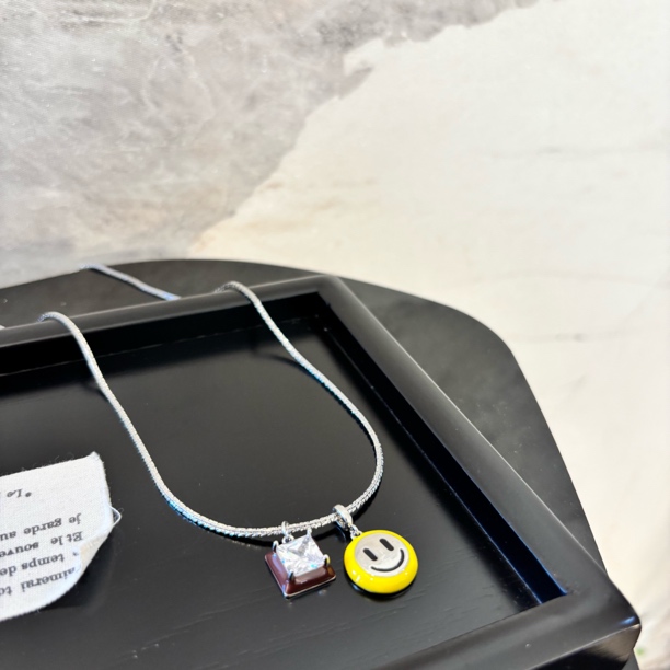 铜合金项链 黄笑脸棕方形锆项链XL3284