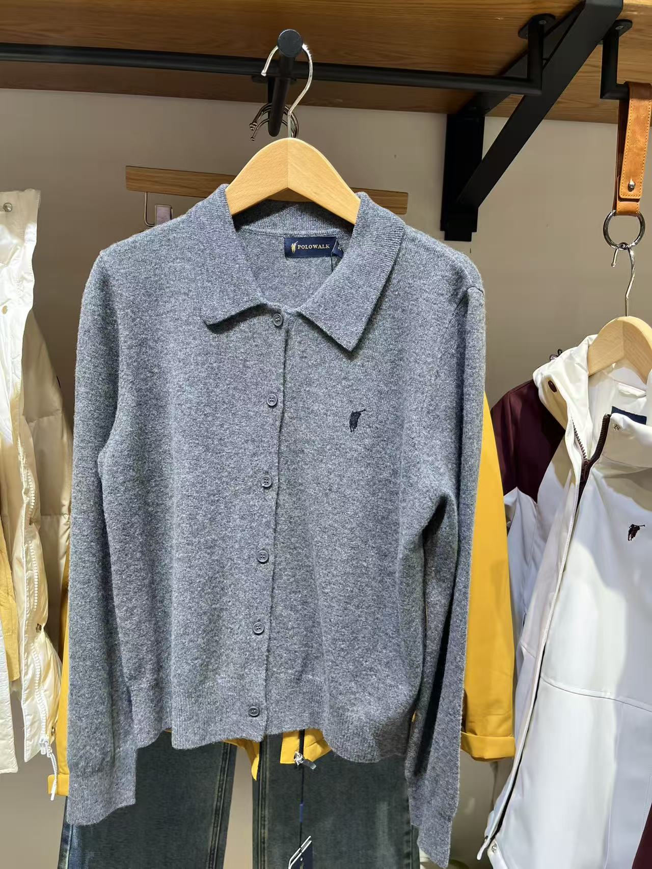 POLOWLAK25年女式冬季新款翻领羊毛开衫