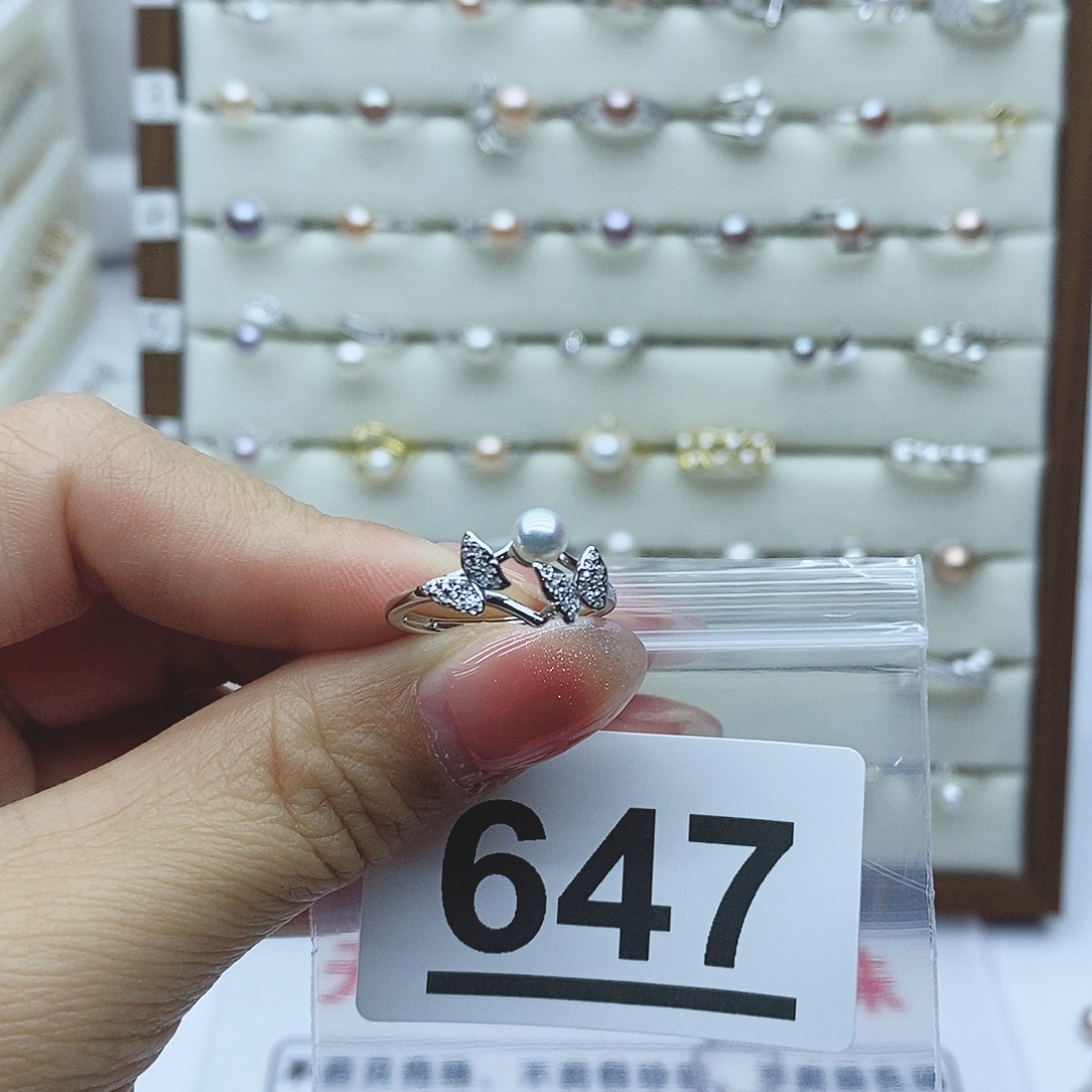 淡水珍珠戒指银S925镶嵌小****奶647