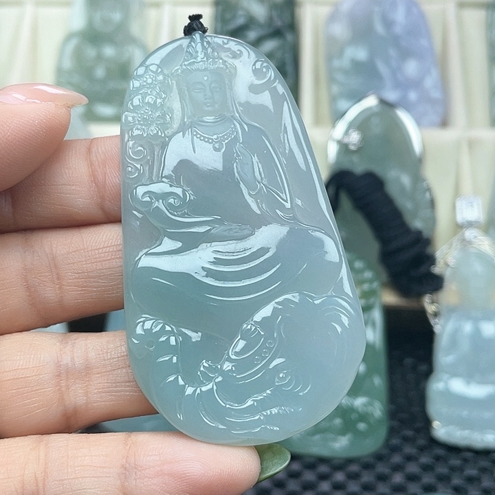 颈饰未镶嵌翡翠三****礼天然缅甸翡翠A货普贤菩萨