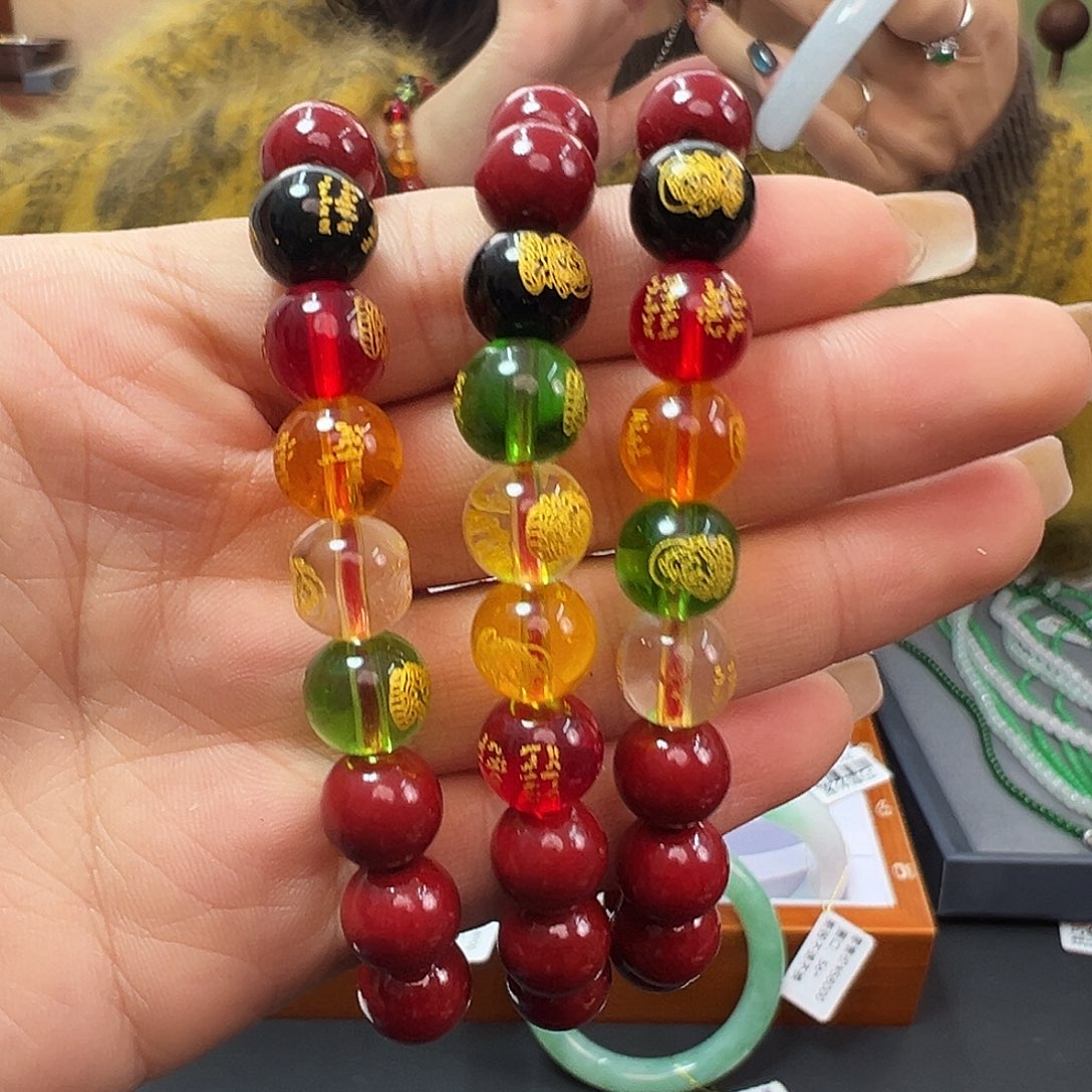 l***n石英石非金属五路朱砂手链