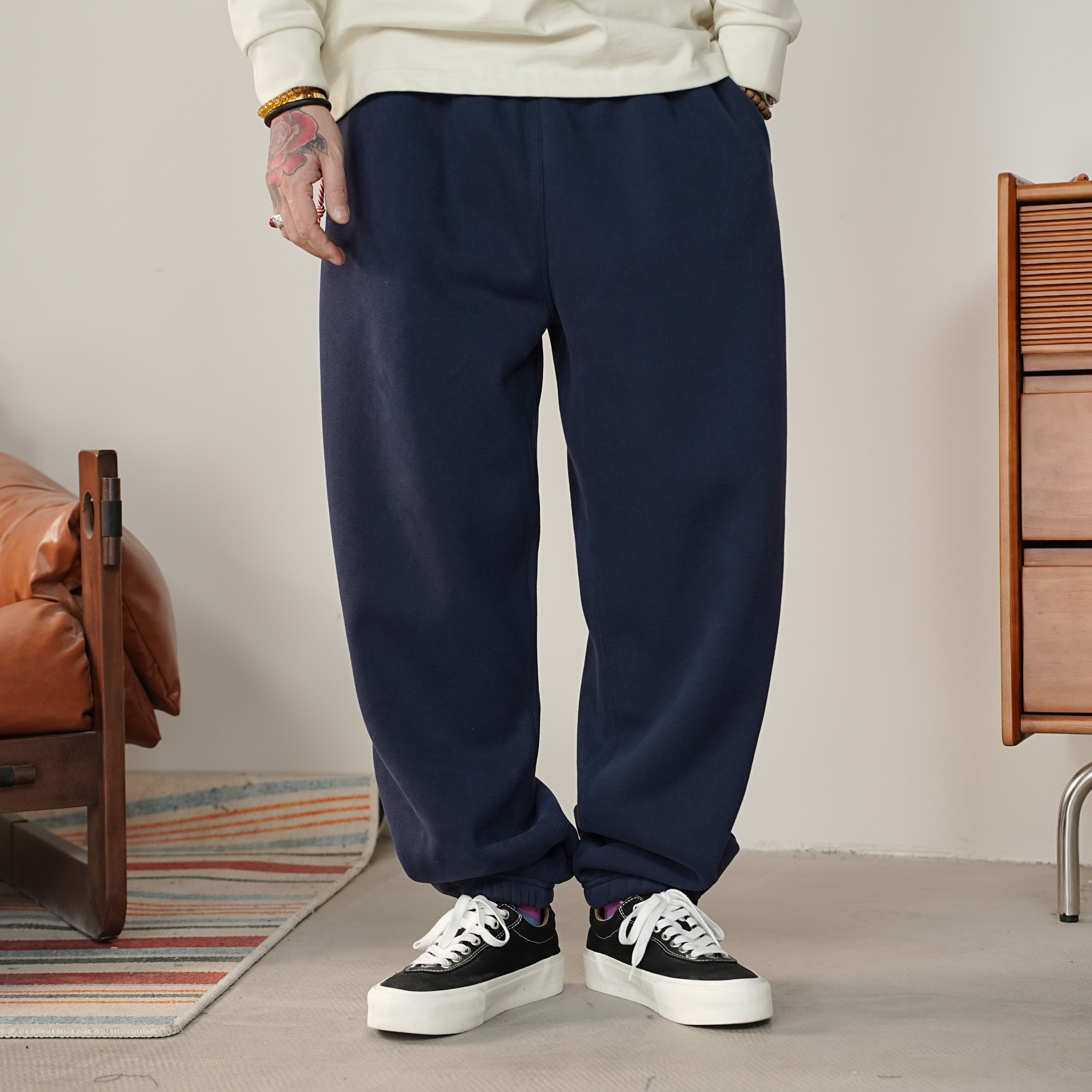 25FW重磅束脚加绒卫裤百搭宽松休闲裤日系cityboy加厚纯色卫裤