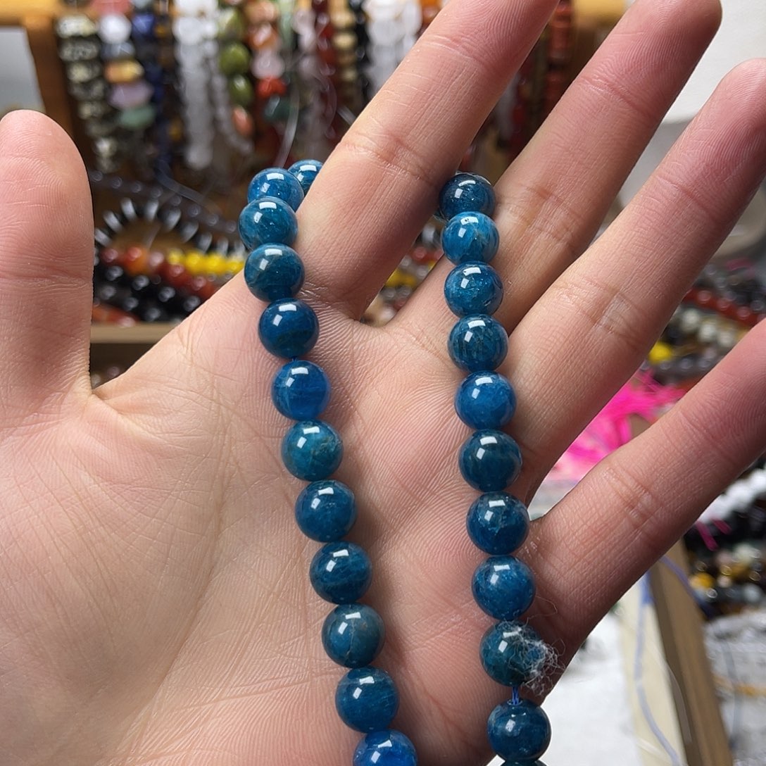 玛瑙/玉髓未镶嵌珠宝半成品卡10蓝磷辉圆珠一条