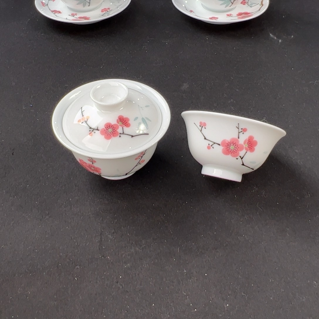 玉泥红梅盖碗➕杯