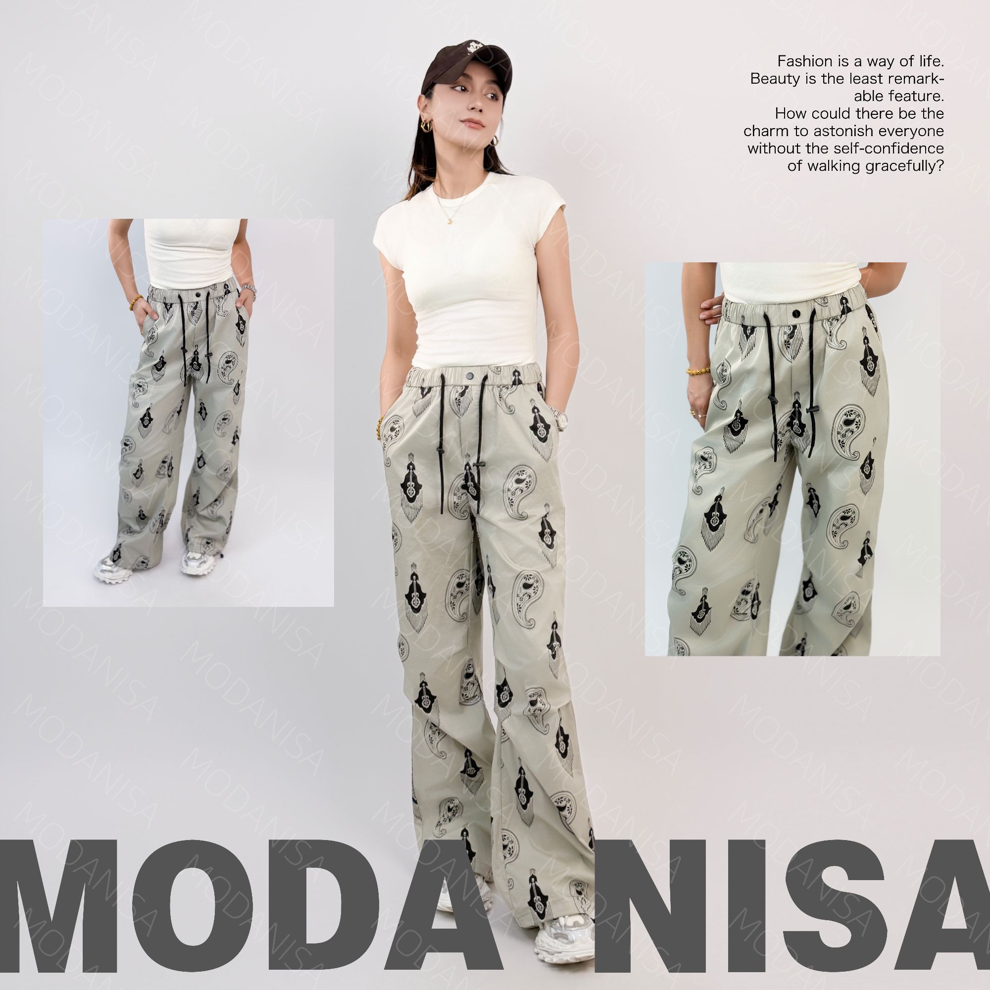 茉达霓莎MODANISA民族风运动休闲裤设计师款潮牌女装（mdn-204）
