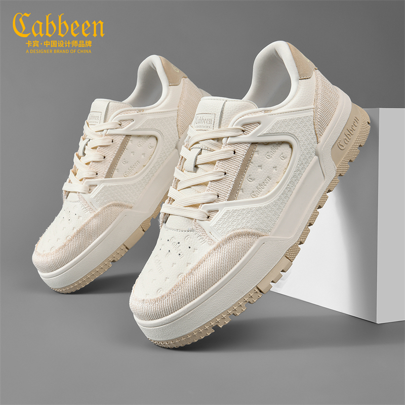 卡宾2025夏季编织系带透气休闲板鞋运动鞋鞋子潮流板鞋休闲潮男鞋
