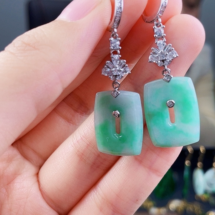 翡翠耳饰银S925镶嵌饰品