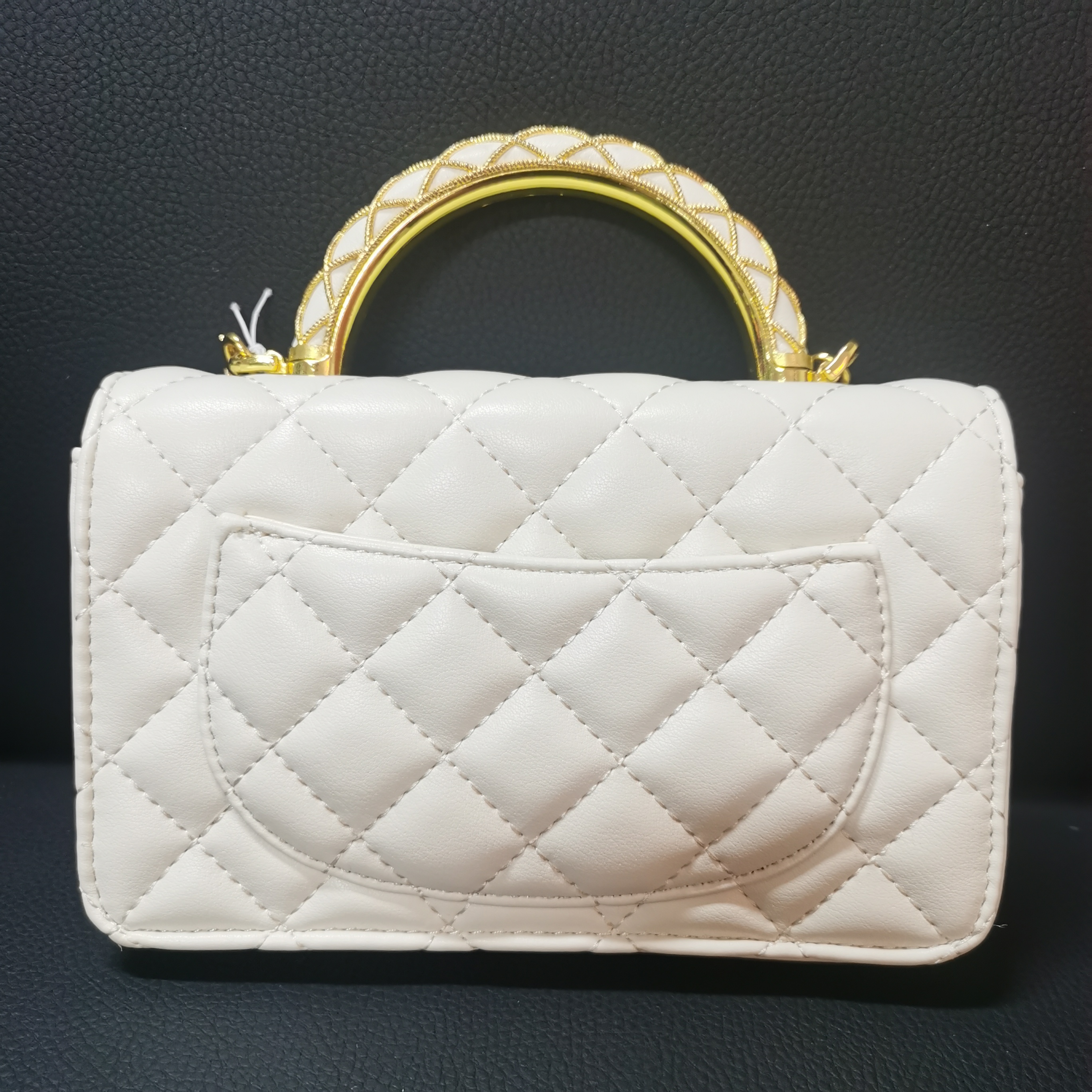 无手工打造真皮女士新款包A10706白色金丝手提