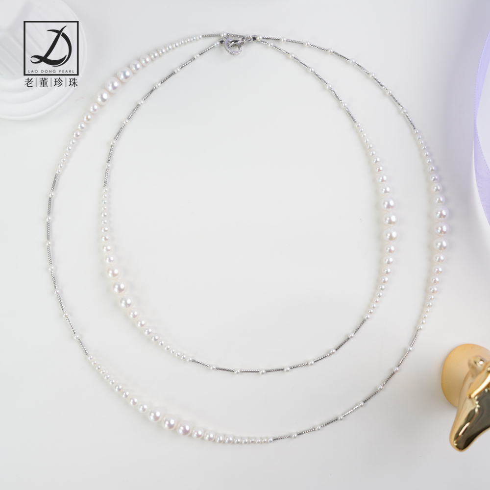 S925银2-7mm流星落大小渐变淡水珍珠毛衣链