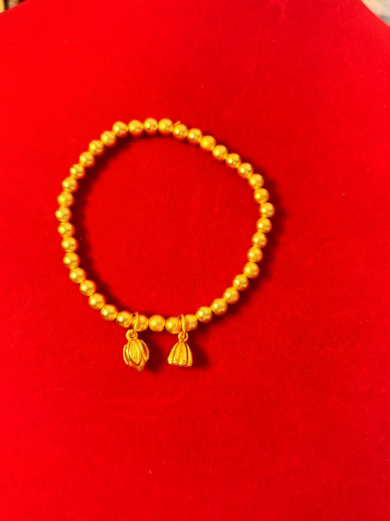 铜合金手链 【025】传承两世欢莲蓬手链不掉色金色手饰女古法转运珠