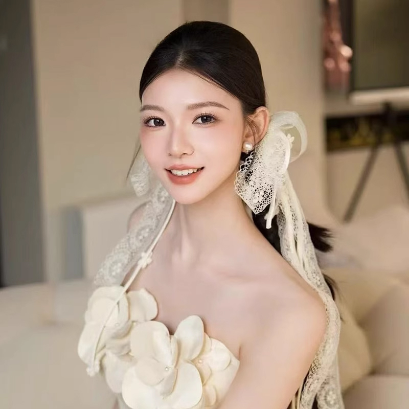 SG319新款超仙蕾丝蝴蝶结飘带发夹少女造型新娘结婚礼服跟妆头饰