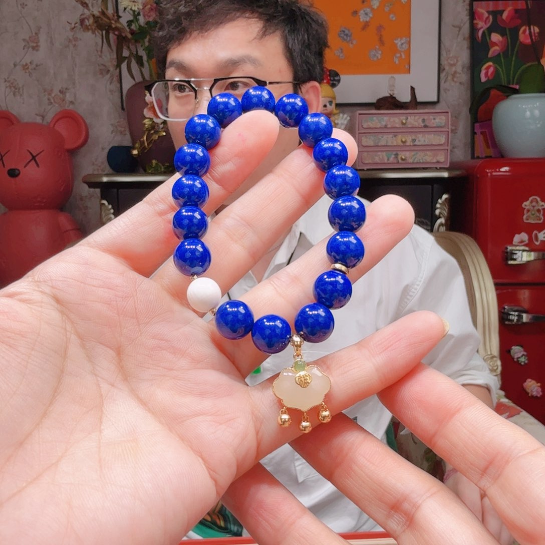 青金石手链足金镶嵌手串