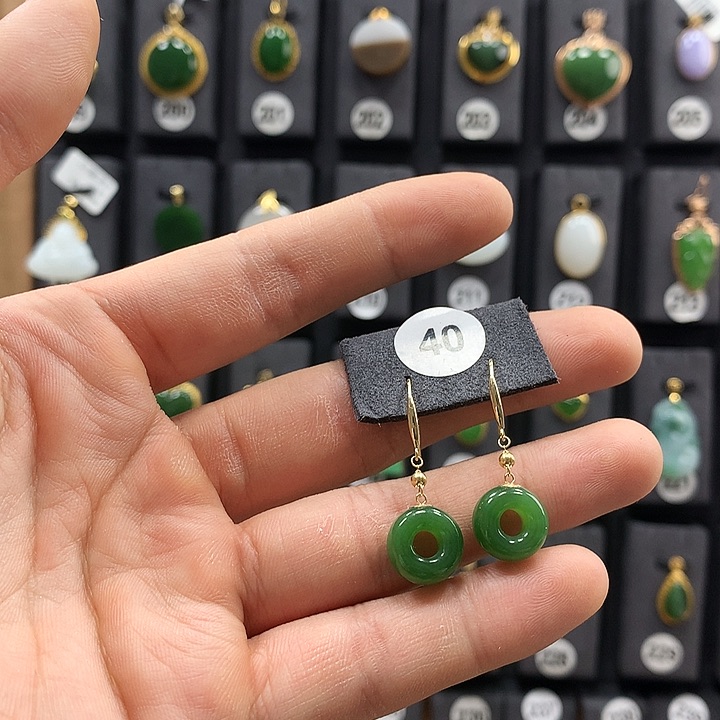 和田玉耳饰18K金镶嵌