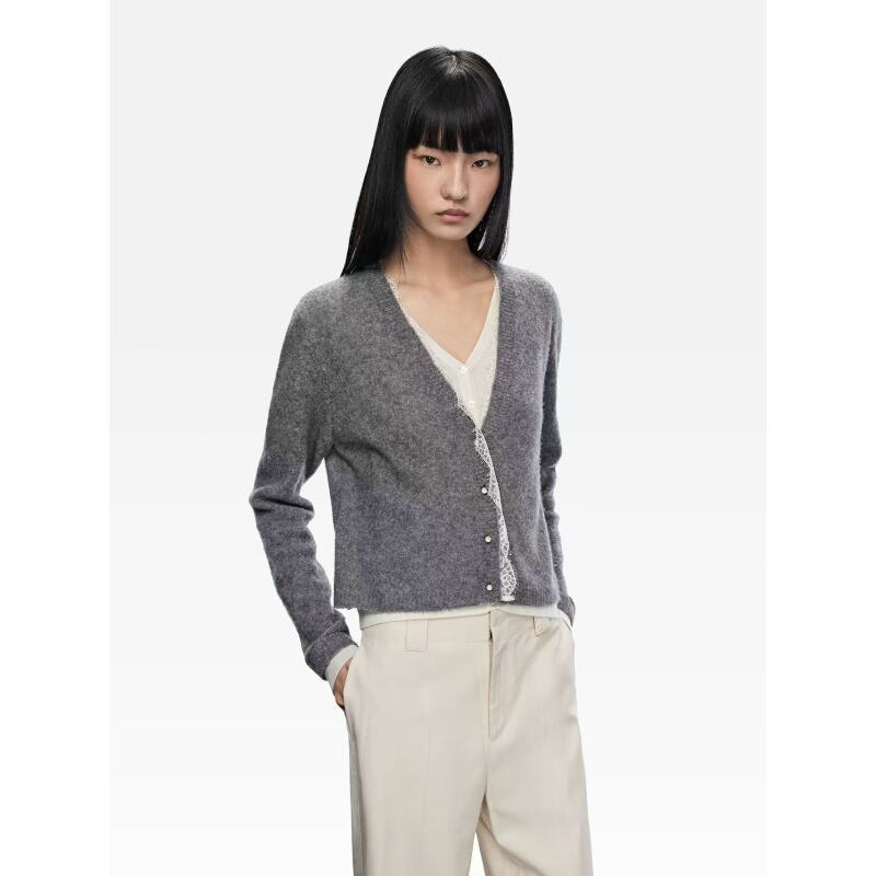 W-1314复古风撞色条纹针织V领宽松显瘦百搭春秋季开衫女