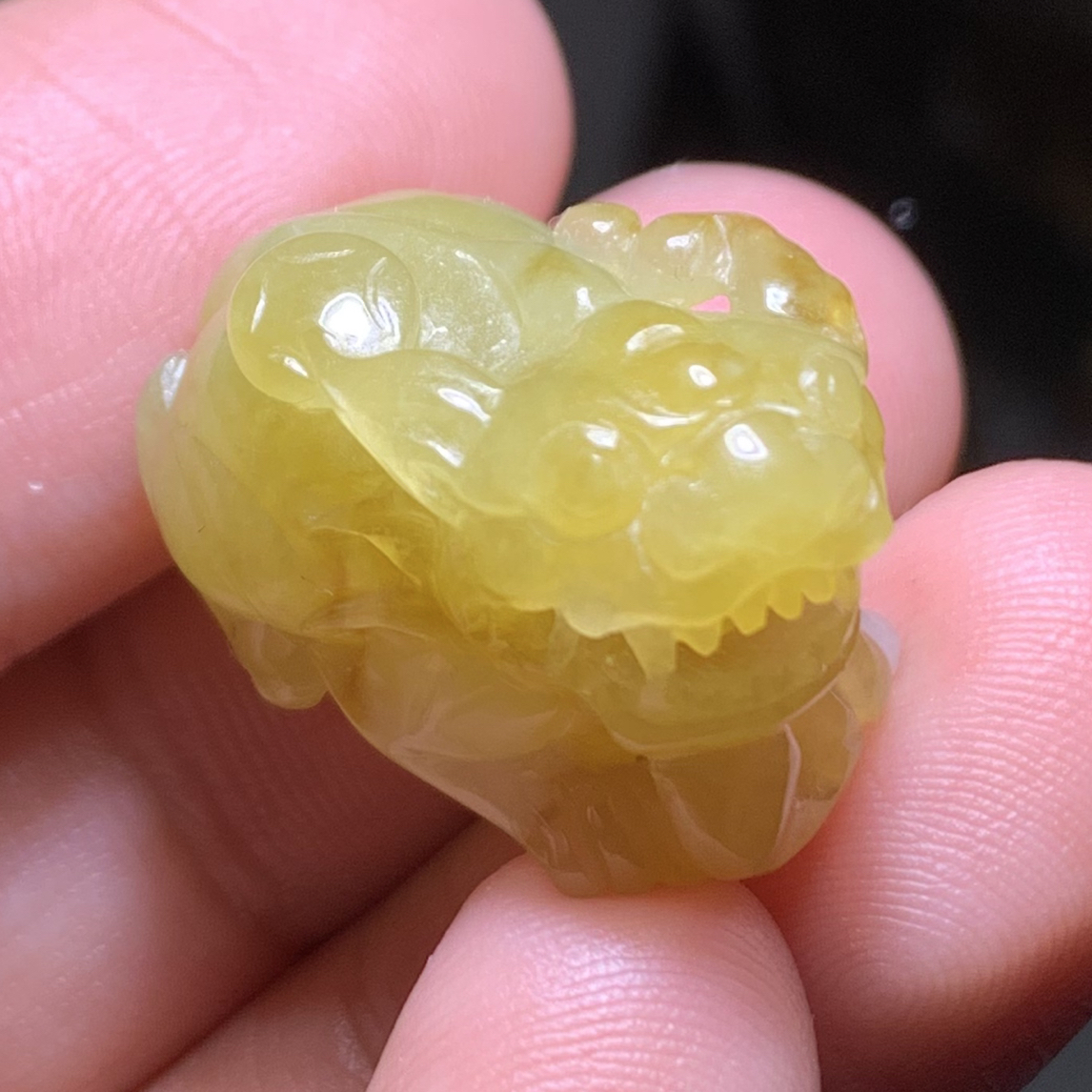 【黄翡•貔貅】缅甸天然A货翡翠糯冰黄翡貔貅口含宝珠立体特色件手串