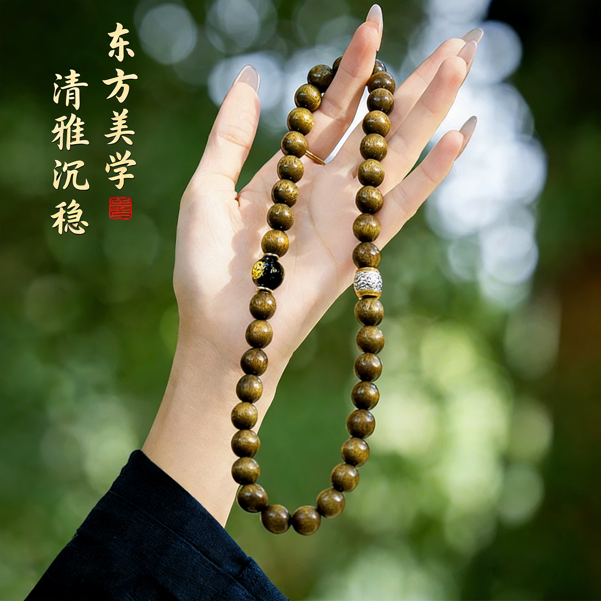 双圈金丝楠十二生肖阴沉木小叶桢楠乌金老料手串【赠精美盘玩袋】商品图