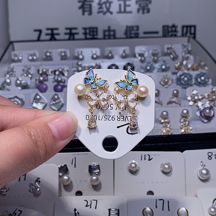 耳饰银S925镶嵌淡水珍珠