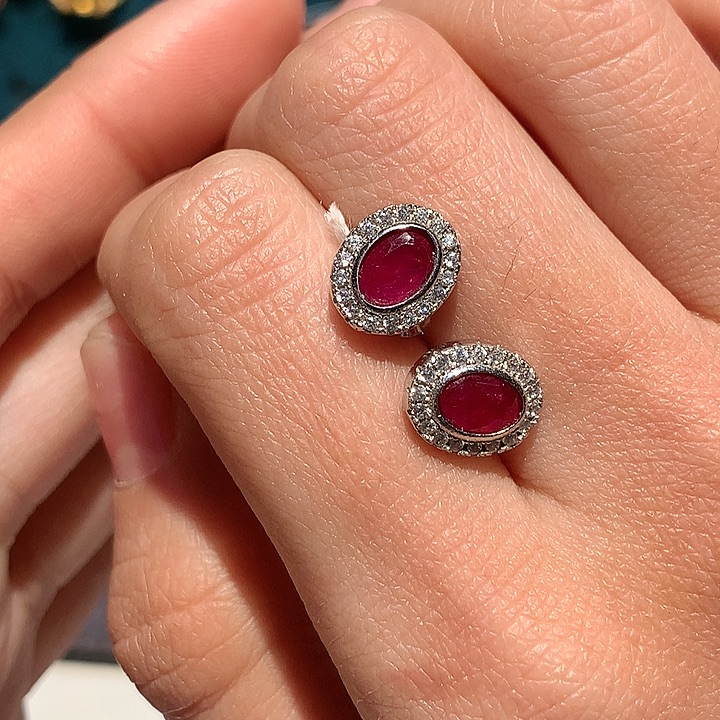 红宝石耳饰银S925镶嵌