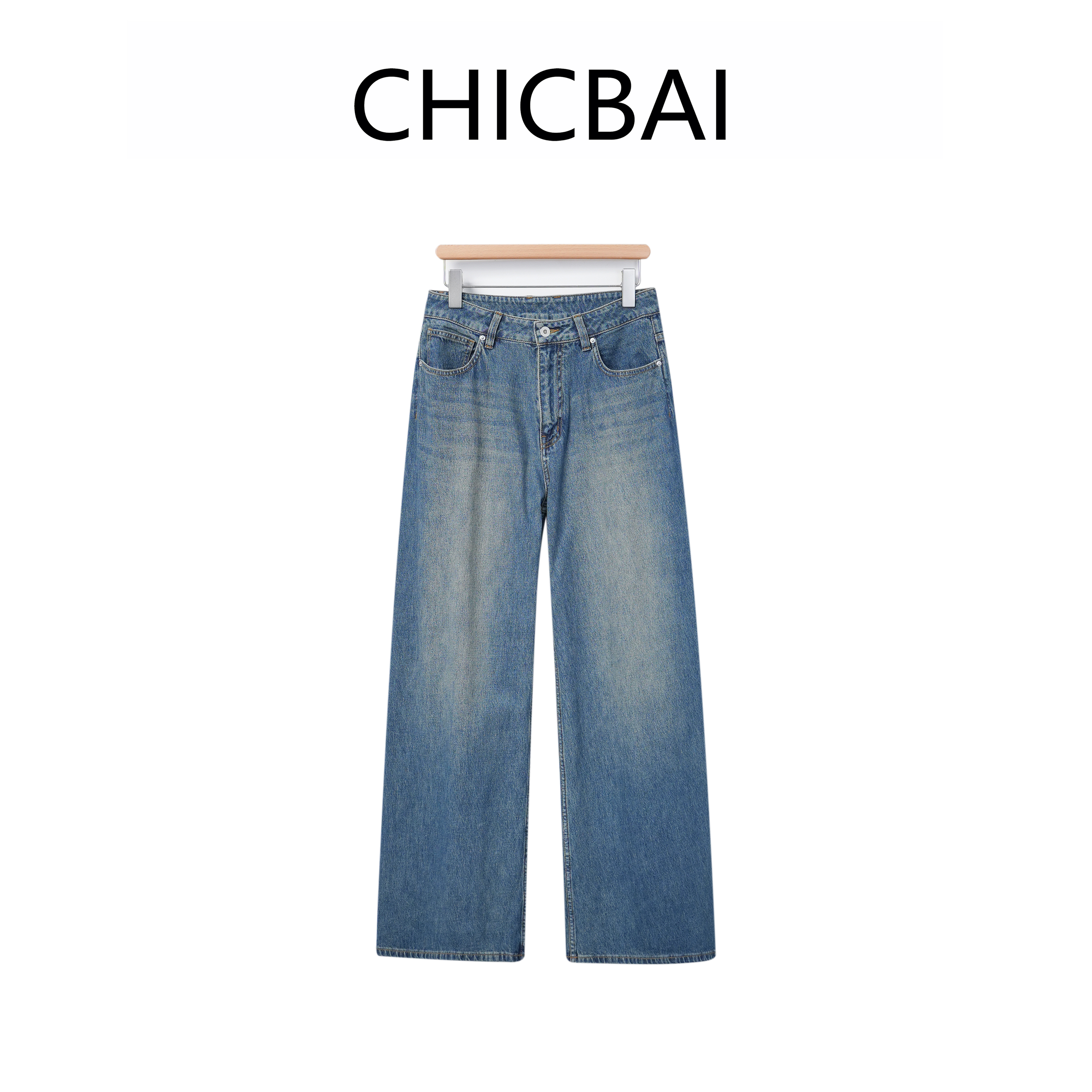 CHICBAI 轻量全棉四向微弹酵素水洗织境溯光牛仔裤