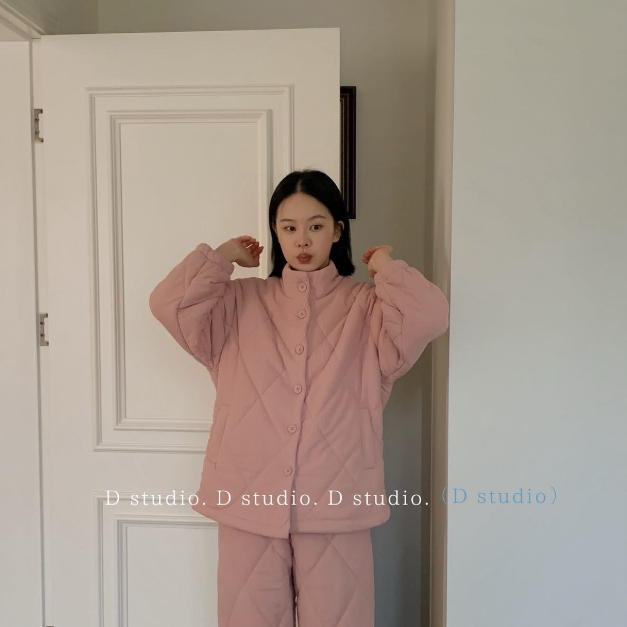 恩熙·秋冬新款三层加厚保暖可外穿女士家居服睡衣套装25198