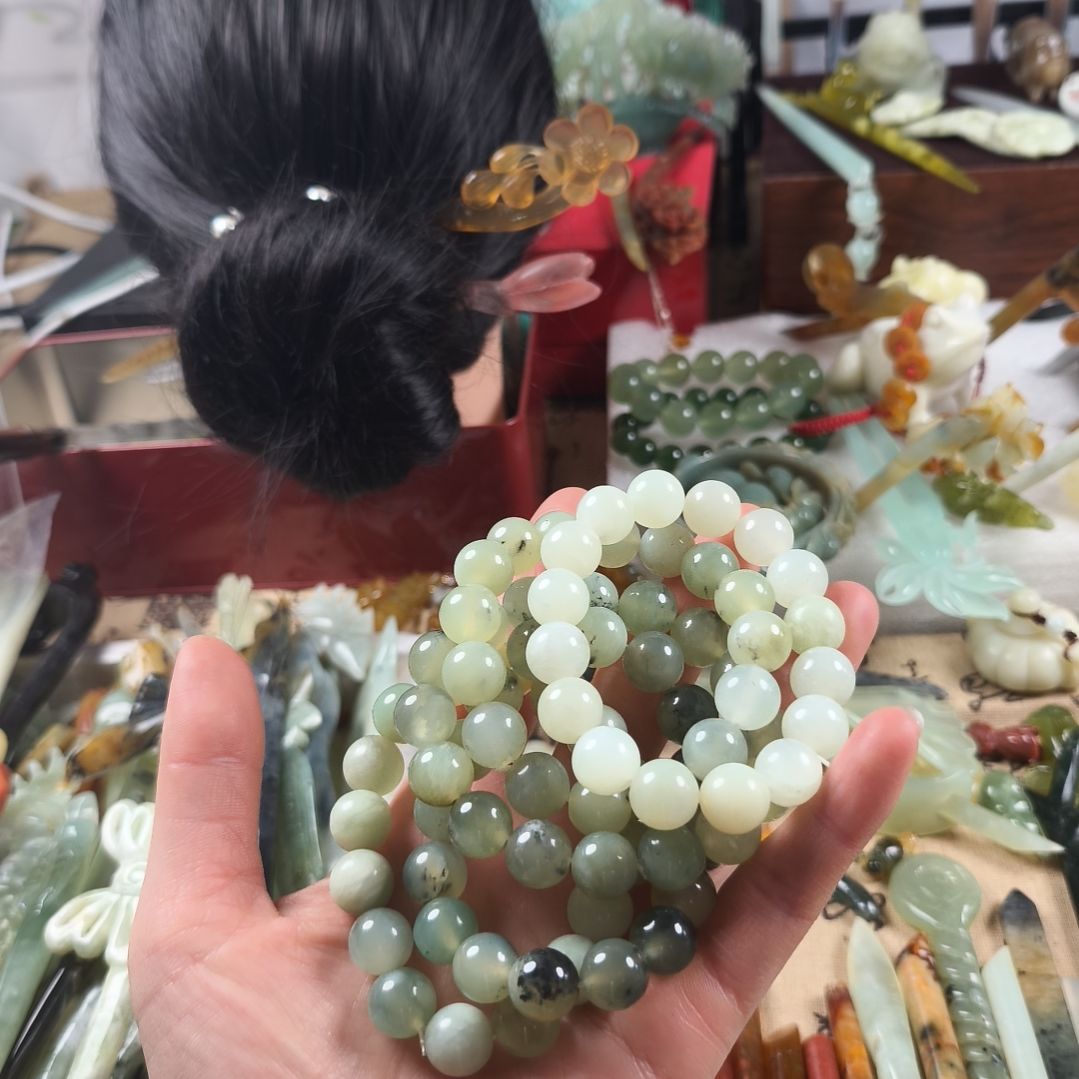 蛇纹石玉发饰合金