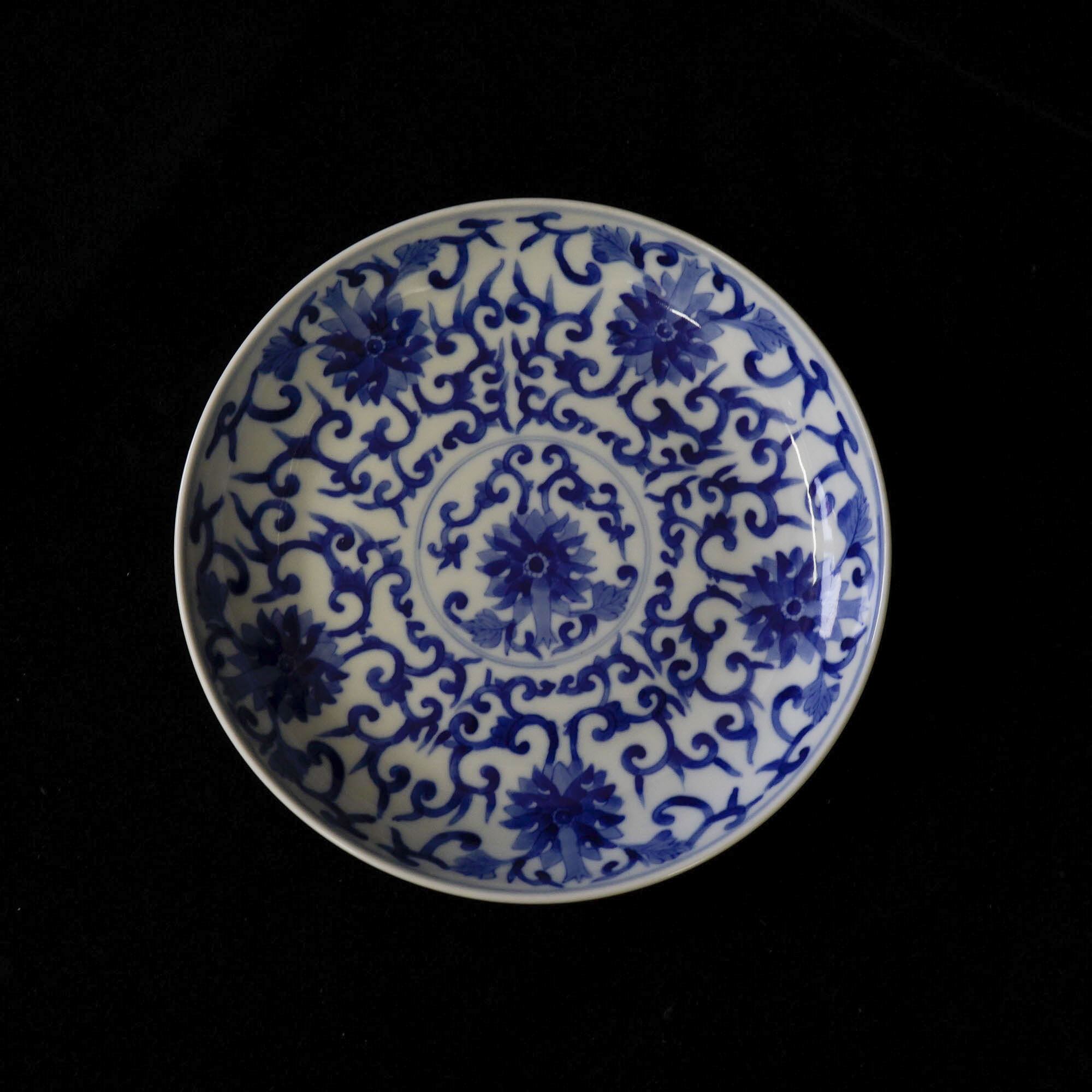 青花缠枝西番莲纹赏盘#477#