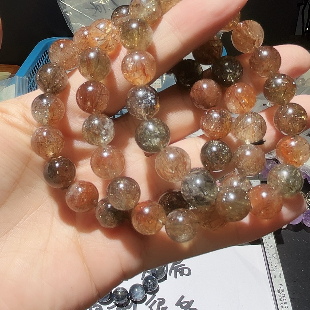 水晶手链未镶嵌11毫米黑金超七60号