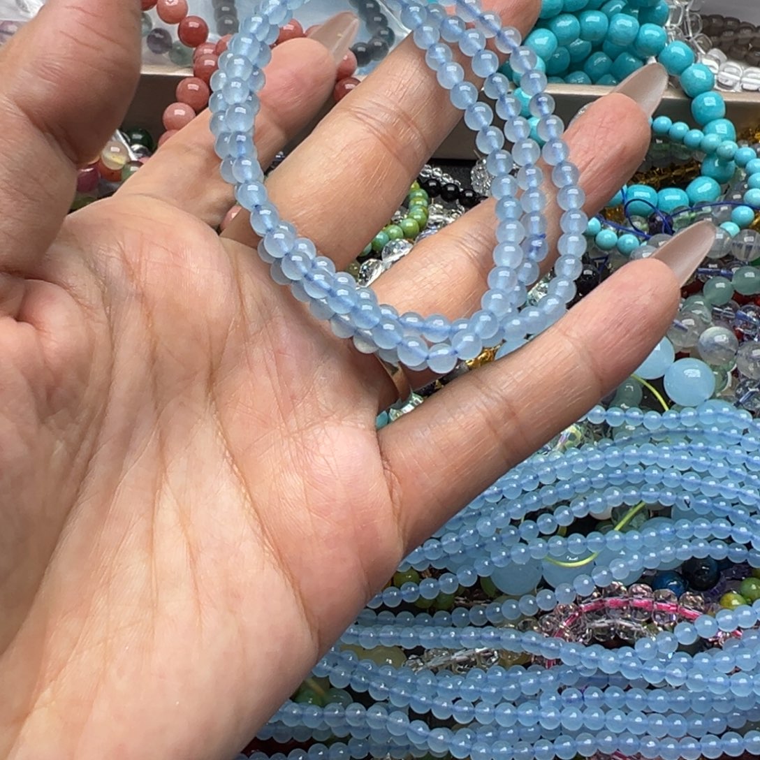 烟晶手链未镶嵌三圈海蓝宝