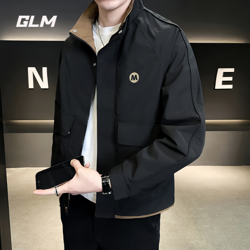 GLM立领夹克男士春季新款修身拼色外套百搭上衣高端休闲时尚工装