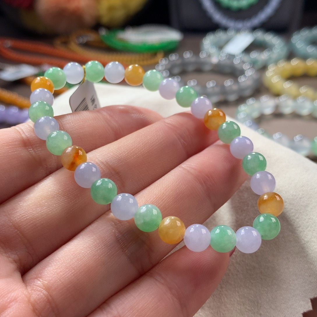 翡翠手链未镶嵌翡翠冰底多宝卡6+