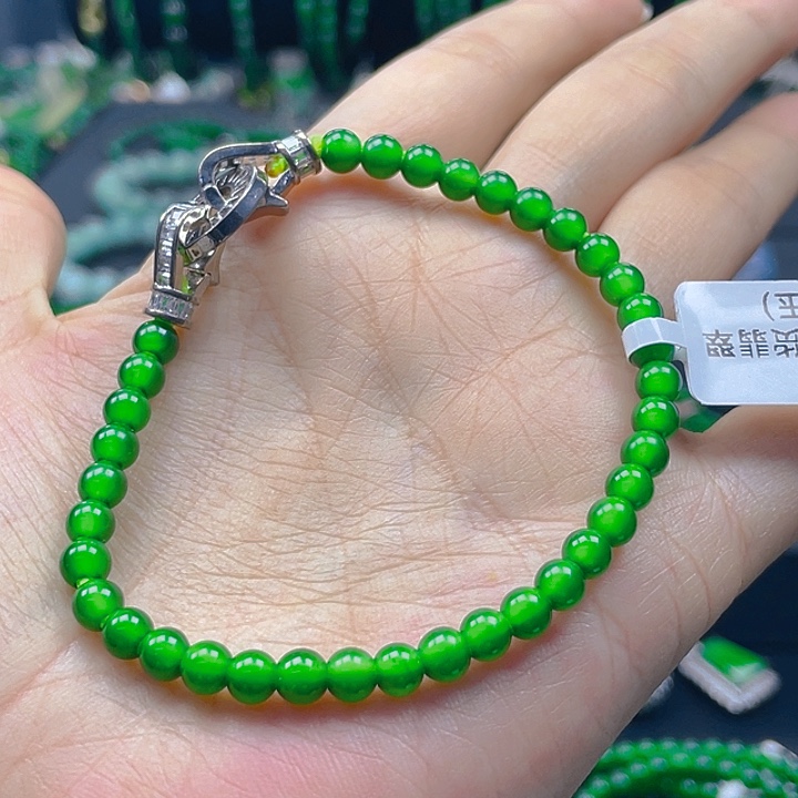未镶嵌手链翡翠天然A货翡翠玻璃种正阳绿毕业级5