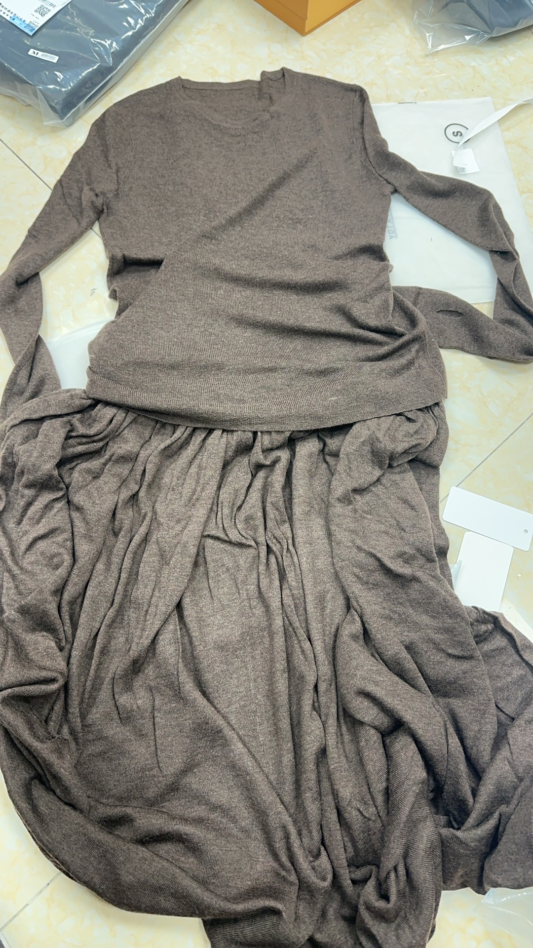 151纯色时尚套装棕色打底衫套装休闲风INS风灰色松弛风