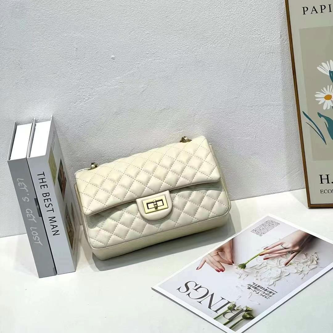 单肩包锁扣菱格优雅风经典潮流女士气质百搭高品质黑色绣线*22668