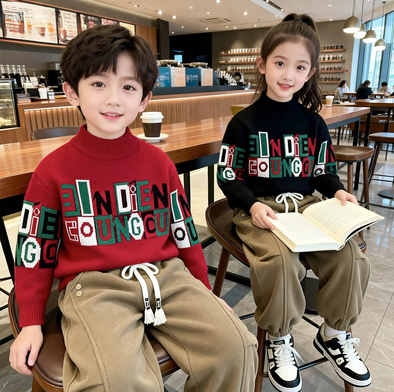 【巴黎封尚】秋冬儿童圆领街潮款时尚男童洋气复古女童针织毛衣219