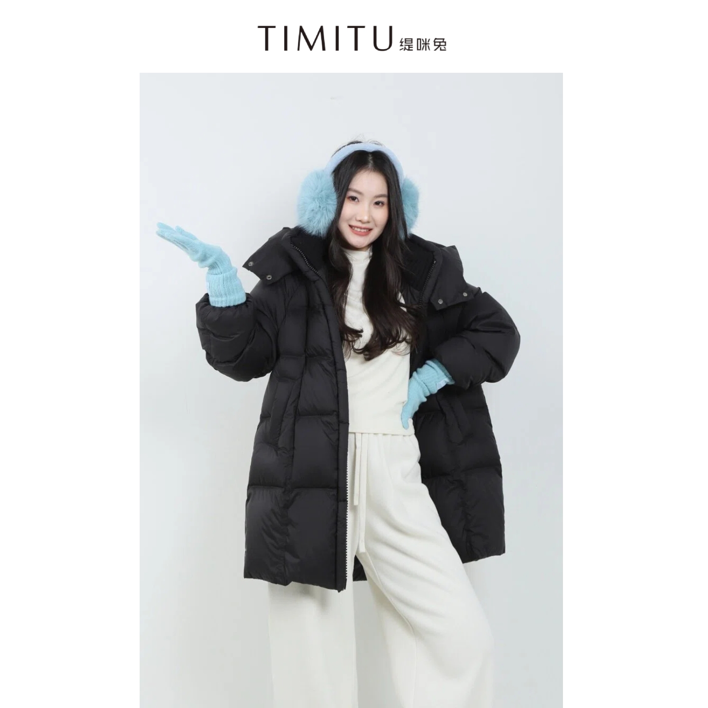 【惊喜价】TIMITU缇咪兔冬季新款连帽中长款泡芙羽绒服34427033